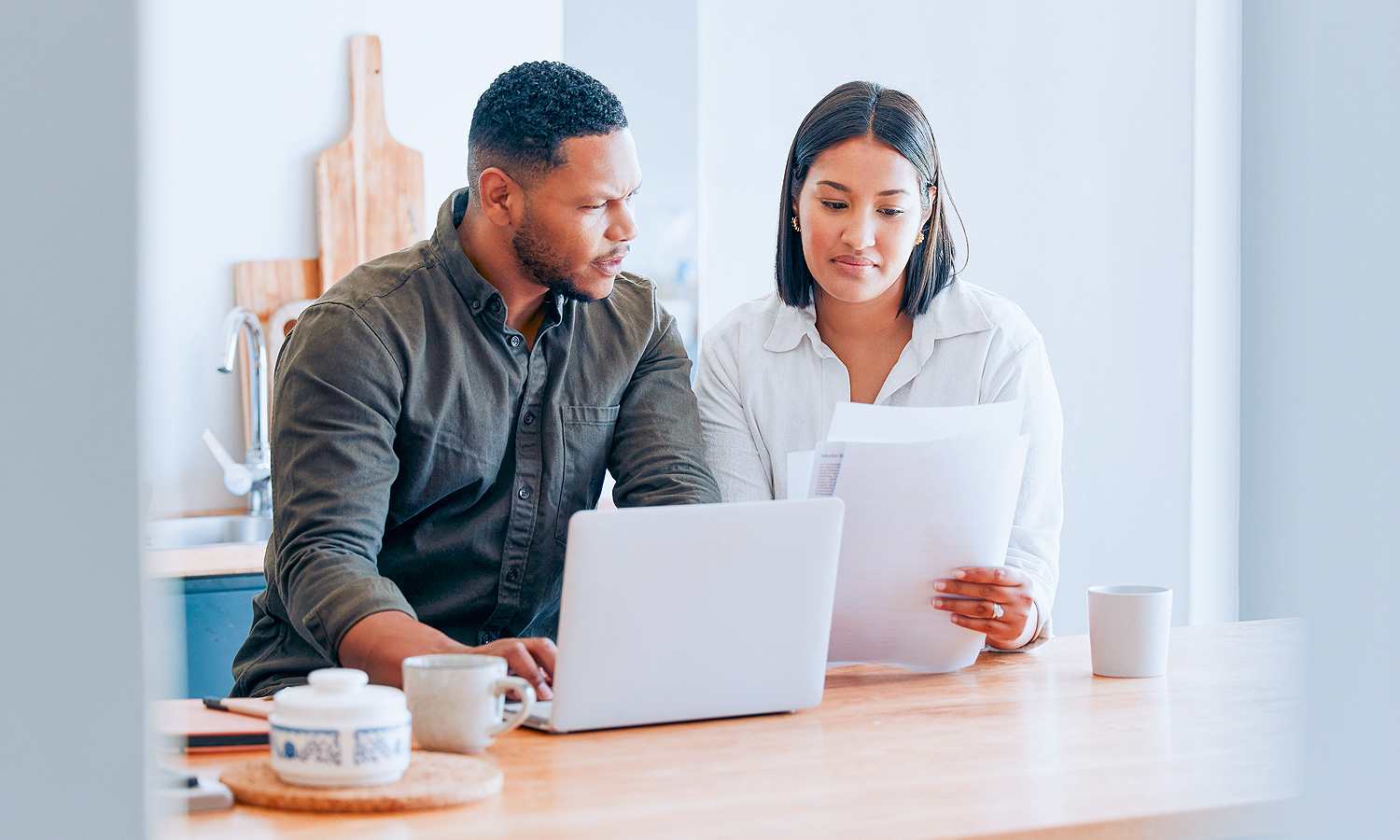 Couple reviewing paperwork