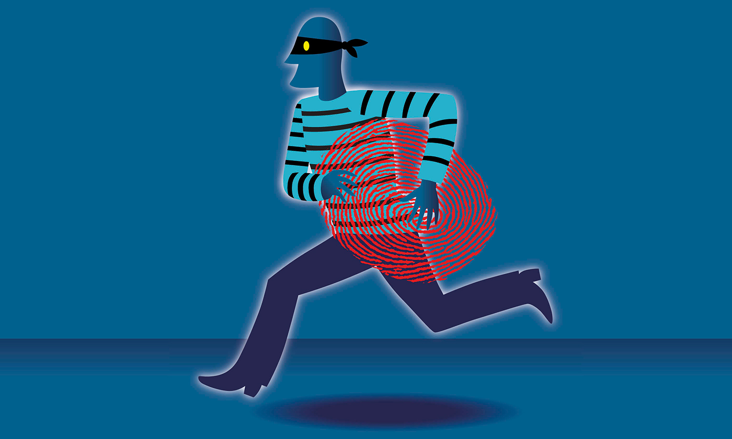 Man with mask and striped shirt stealing fingerprint