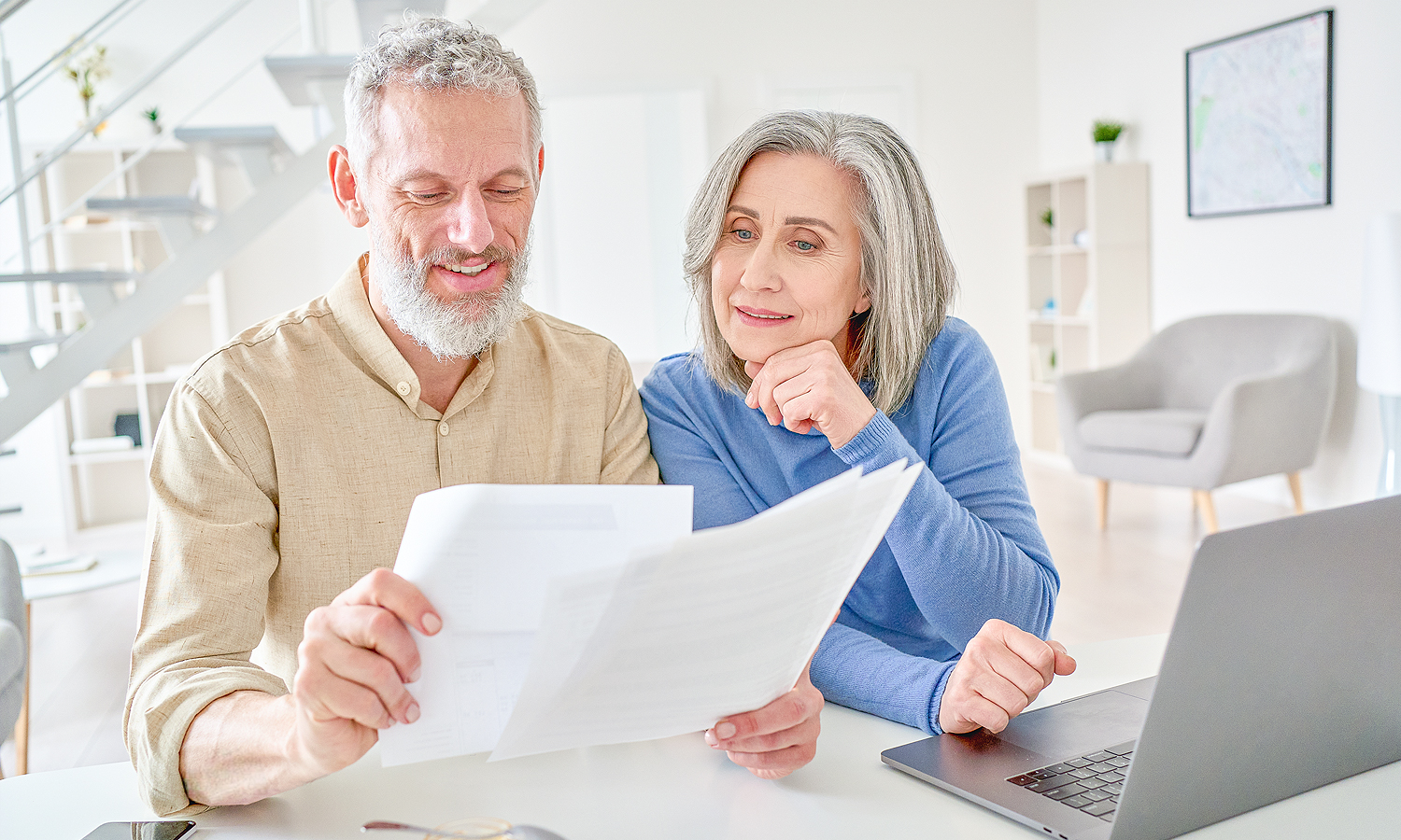 Couple looking at papers