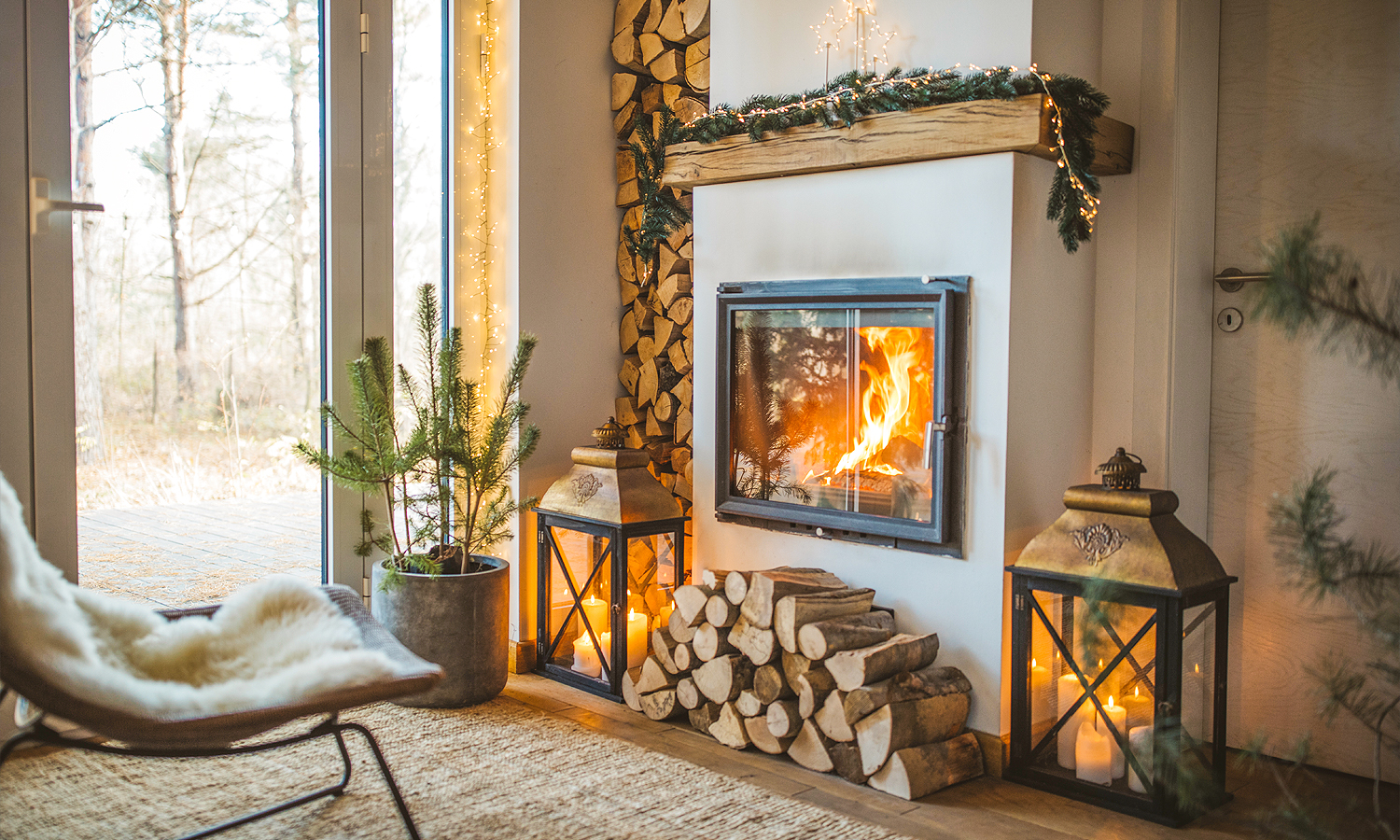 Fireplace decorated for the holidays