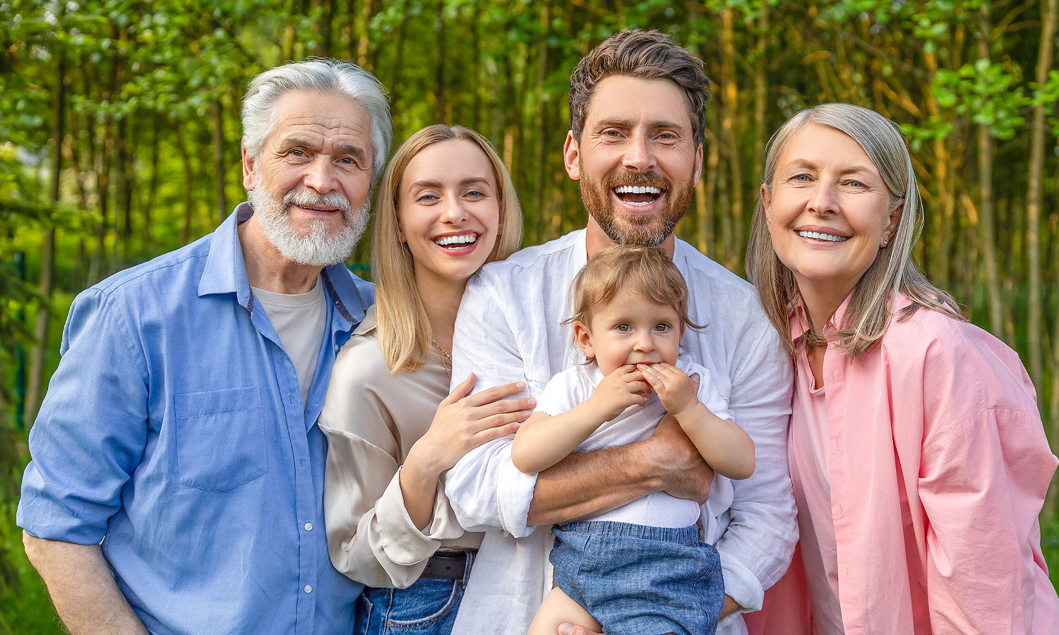 Family smiling together.