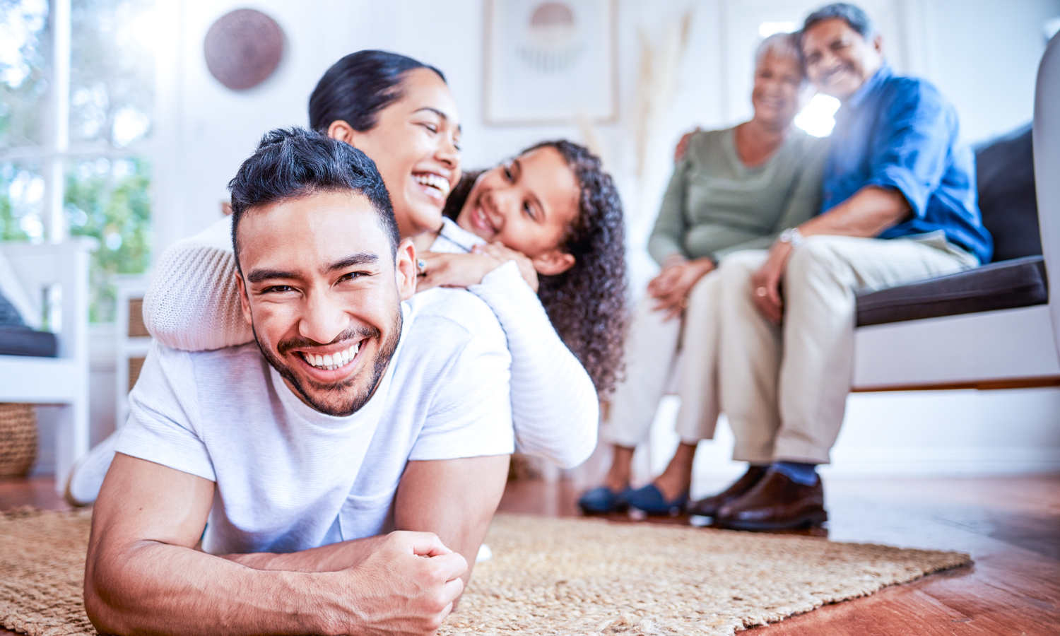 Family smiling together.