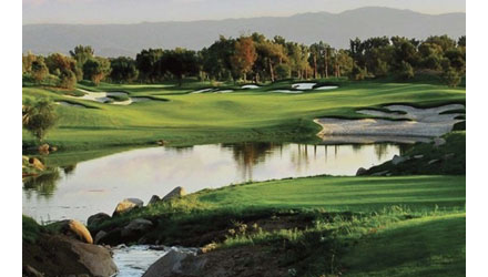 Golf course with water and sand traps